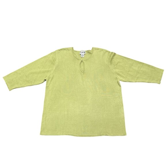 Clio II 2X Green Silk Cotton Keyhole Sweater Quiet Luxury Old Money Chic Classic - Picture 9 of 10
